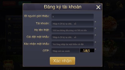 Điền thông tin tài khoản 