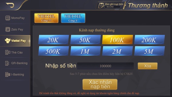 Nạp tiền EE88 qua ViettelPay